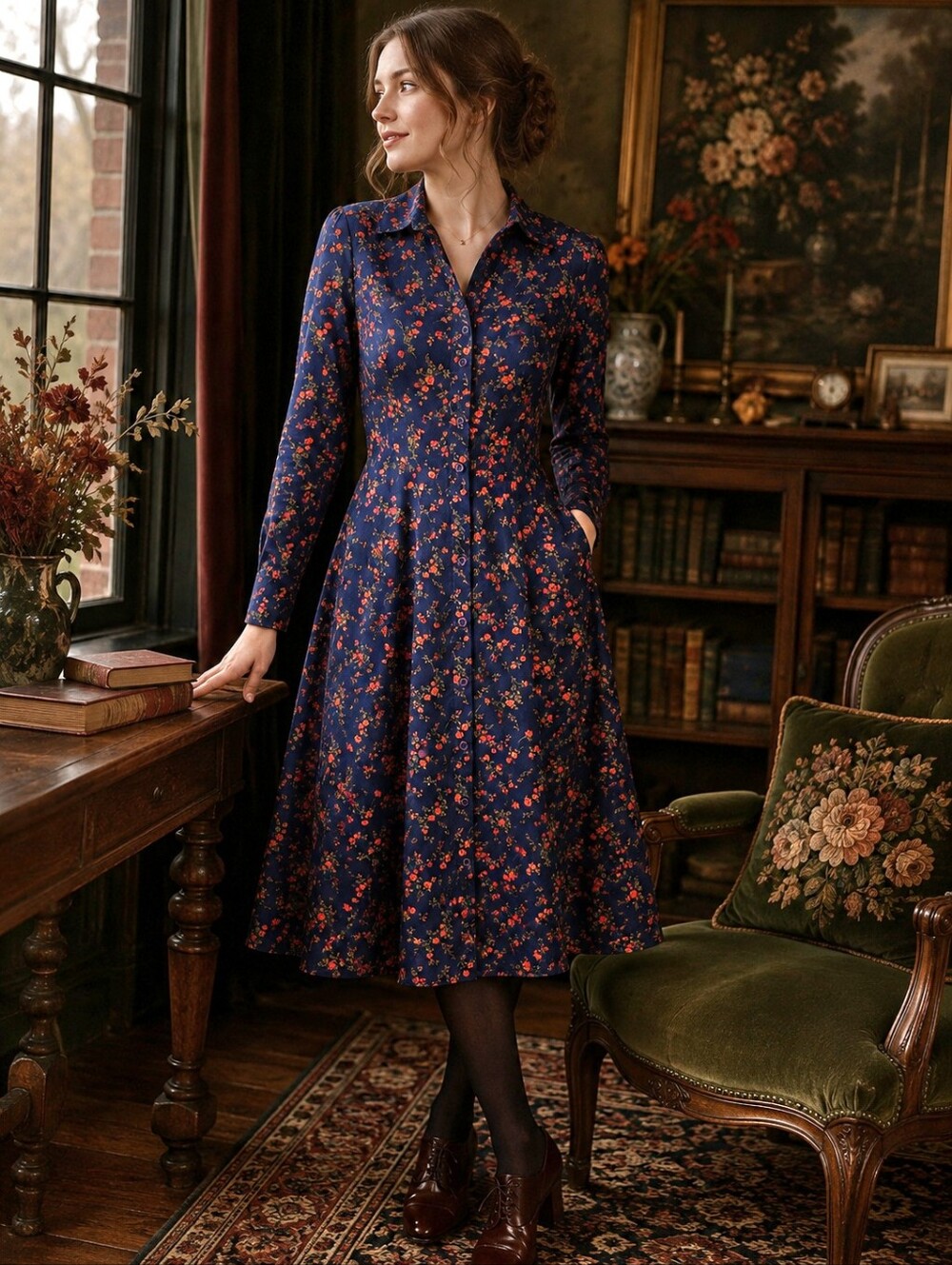 Antonio Melani Size 6 Moody Floral A-Line Shirt Dress 100% Cotton NWOT Acedemia